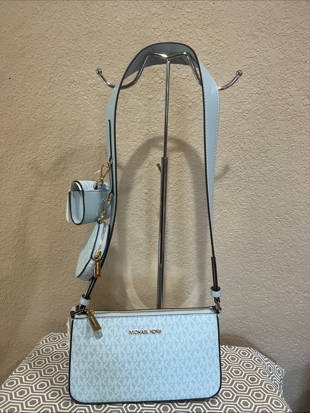 Michael Kors Powder Blue Signature Crossbody with Gold Hardware